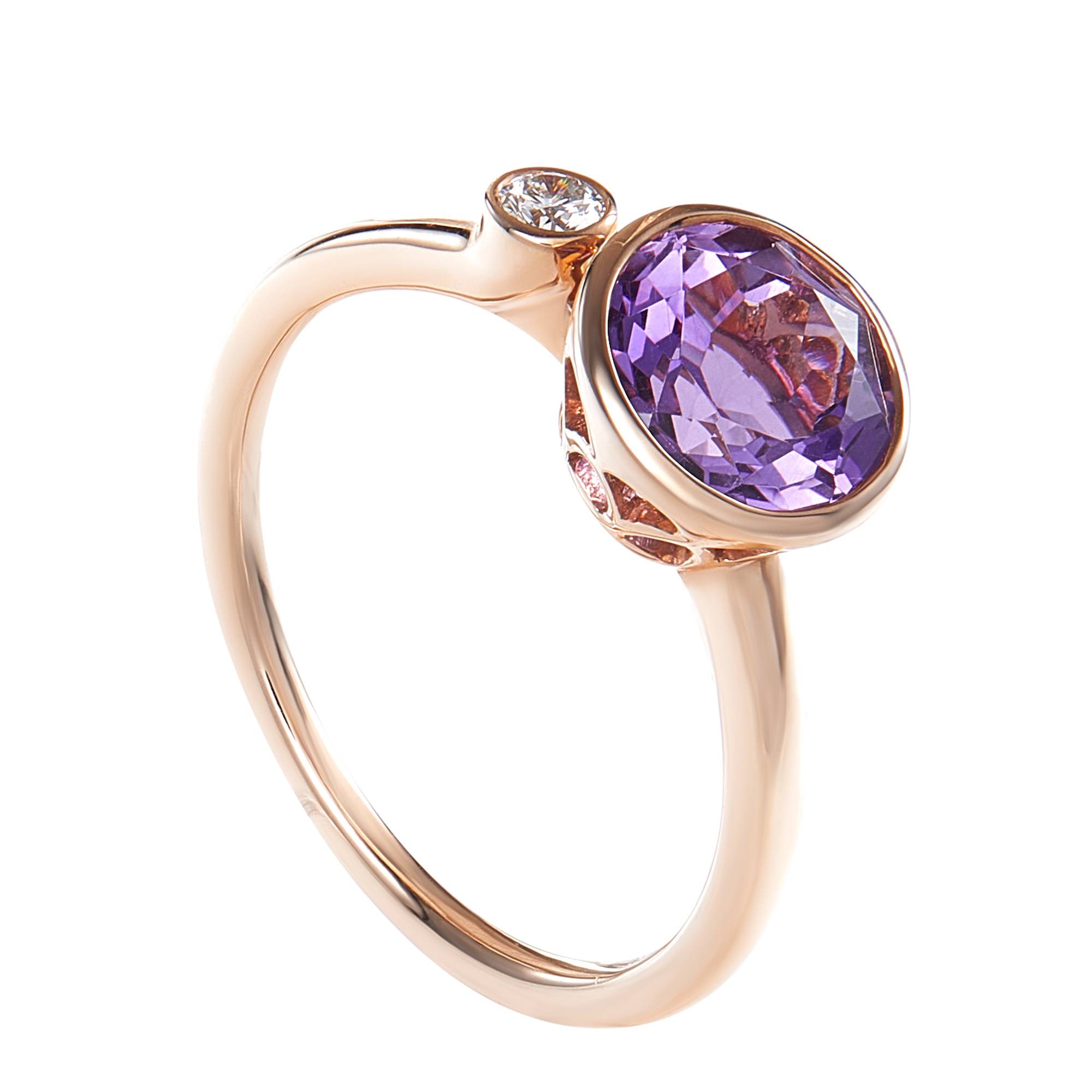 Round Cut Amethyst Diamond Ring in 375/9K Rose Gold 260470321 HABIB